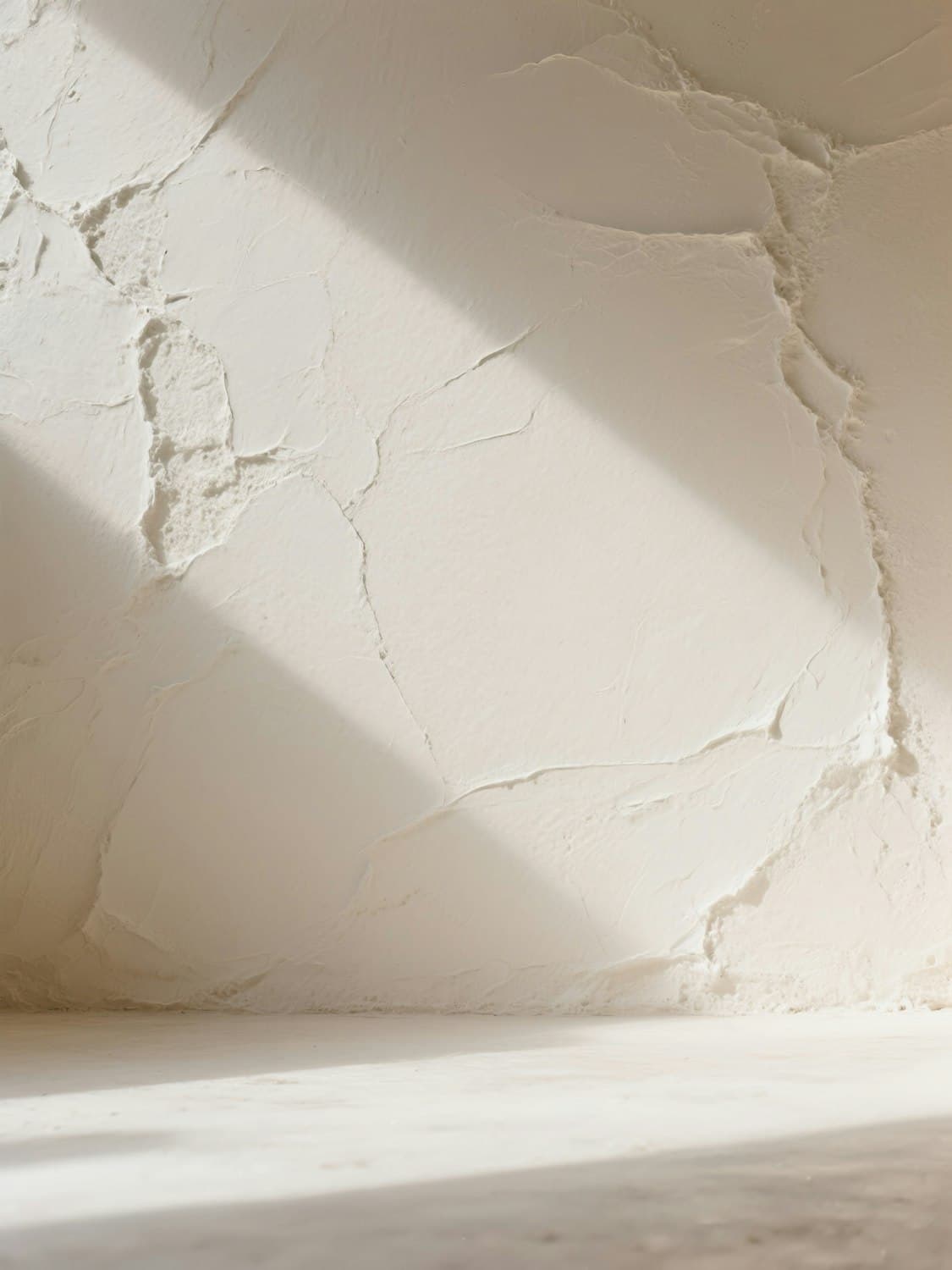 Soft sunlight and shadow moving across a textured plaster wall